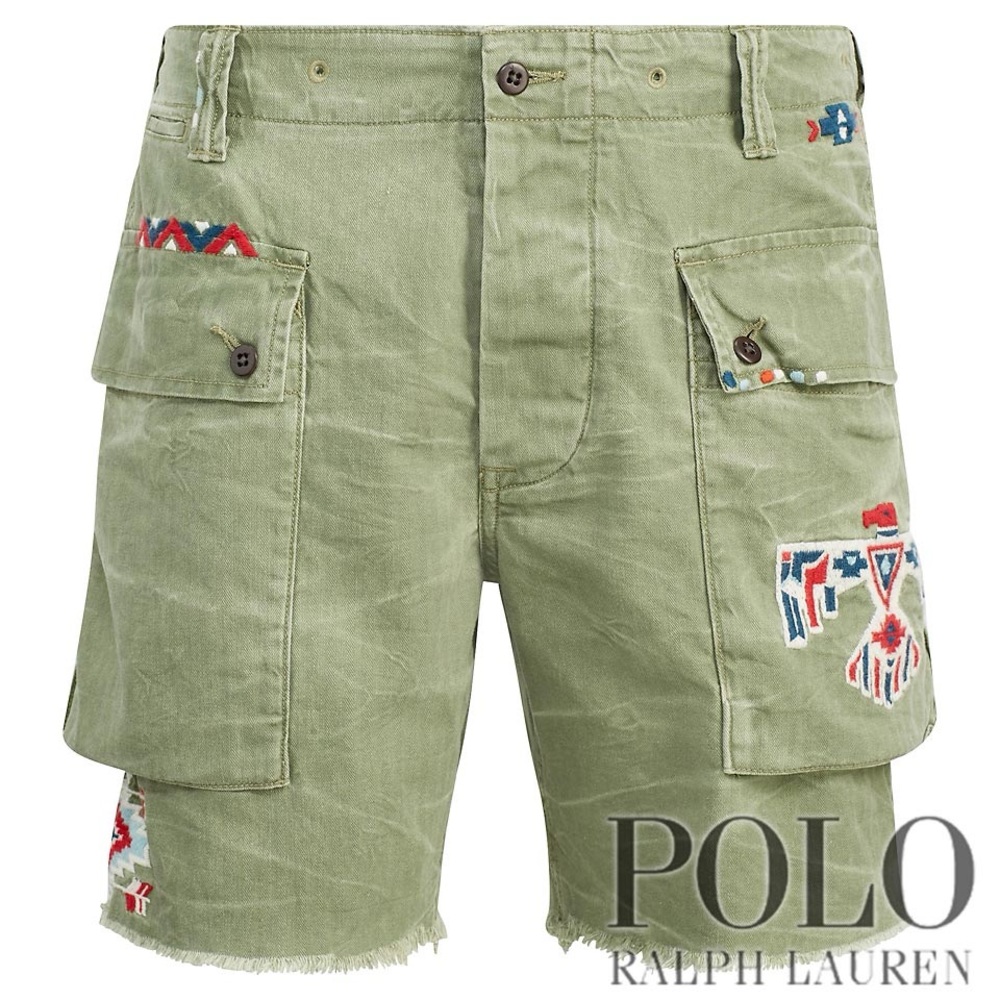 Ralph Lauren Rare Aztec Southwest Combat Utility Shorts in Olive Green.